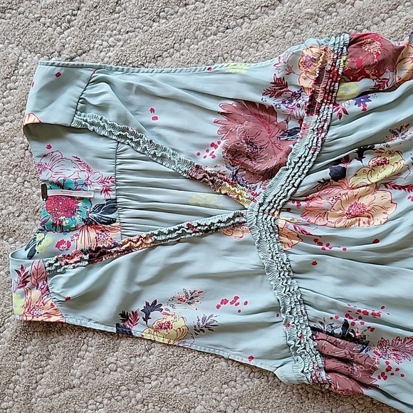 Free People Floral Babydoll V-Neck Blouse Sleeveless Flowy Ruffle Top Cottage Sm - Picture 7 of 9